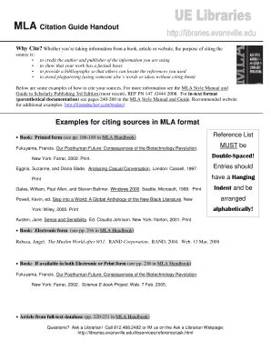 Fillable Online MLA Citation Guide Handout Fax Email Print PdfFiller