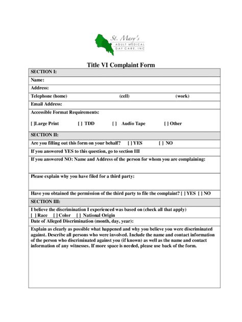 Fillable Online Title Vi Complaint Form Fax Email Print Pdffiller