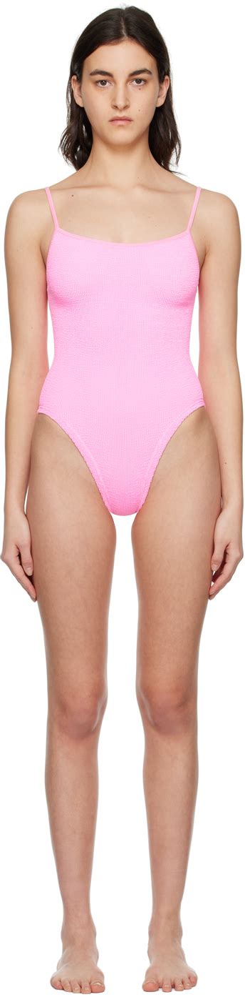 Hunza G Pink Pamela One Piece Swimsuit Ssense