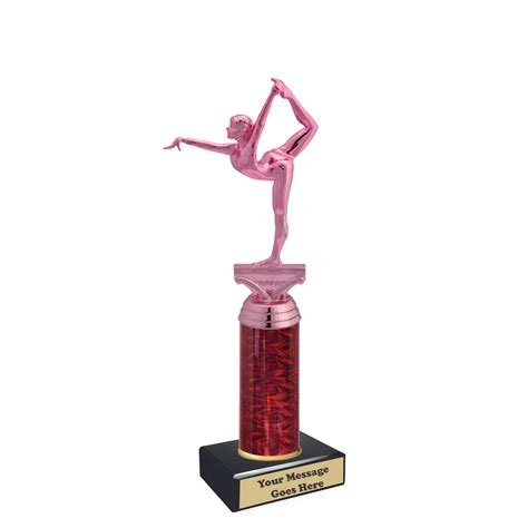 Gymnastic Female Pink Figure On Dazzle Column Series Marble Base Trophies