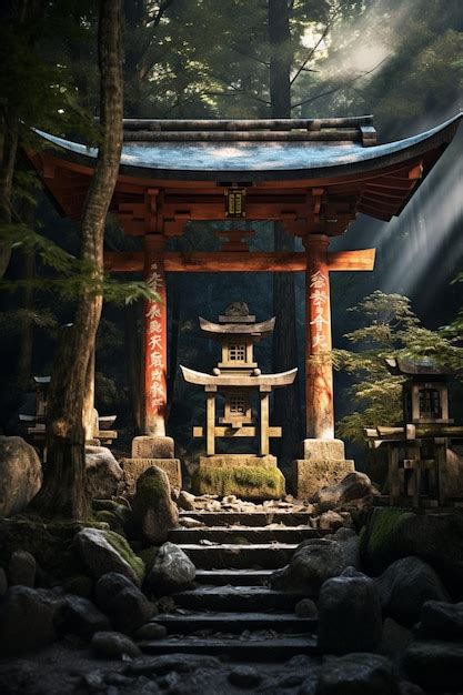 Premium Ai Image There Is A Small Shrine In The Middle Of A Forest Generative Ai