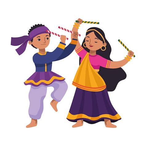 Free Vector | Navratri dancers characters isolated icon