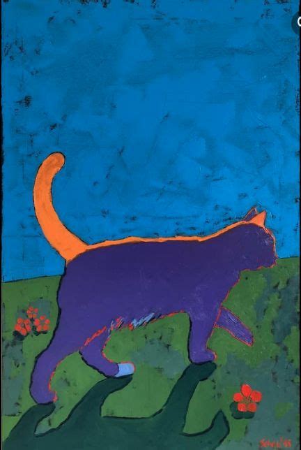 A Painting Of A Cat Walking Across A Field