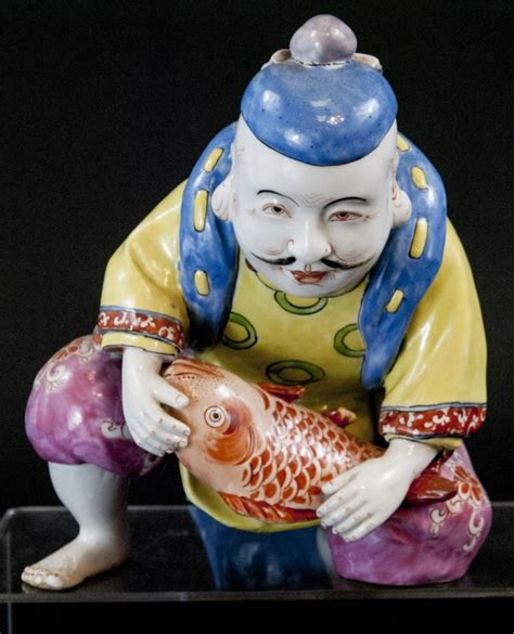 Sold At Auction Chinese Porcelain Hand Painted Statue Of Fisherman