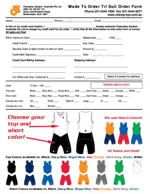 Fillable Online Tri Suit Order Form Champ Syscomau Fax Email Print