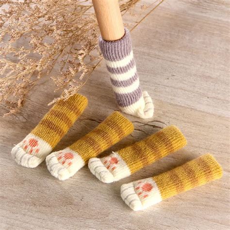 4Pcs Set Cute Cat Paw Table Chair Foot Leg Knit Cover Protector Socks