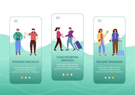 Budget Tourismus Onboarding Bildschirmvektorvorlage für mobile Apps