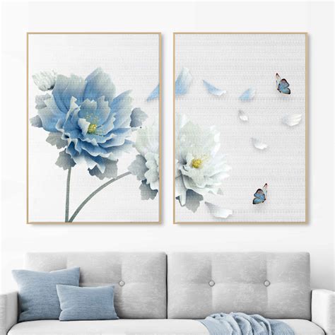 Jual Hiasan Dinding Ruang Tamu Minimalis 80x57cm 40x57cm Blue Flower