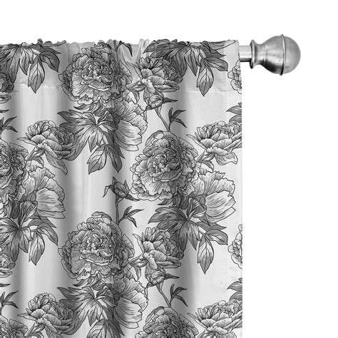 Ambesonne Floral Curtains Plant Blossom Spring Pair Of 28x84 Black Grey White