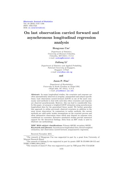 Pdf On Last Observation Carried Forward And Asynchronous Longitudinal