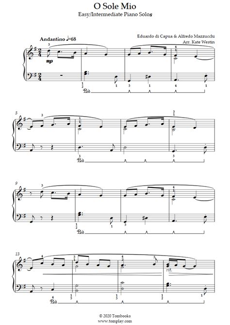 O Sole Mio Easyintermediate Level Solo Piano Di Capua Piano Sheet Music