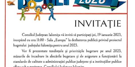 Invitație dezbatere publică Proiectul bugetului județului Ialomița pe