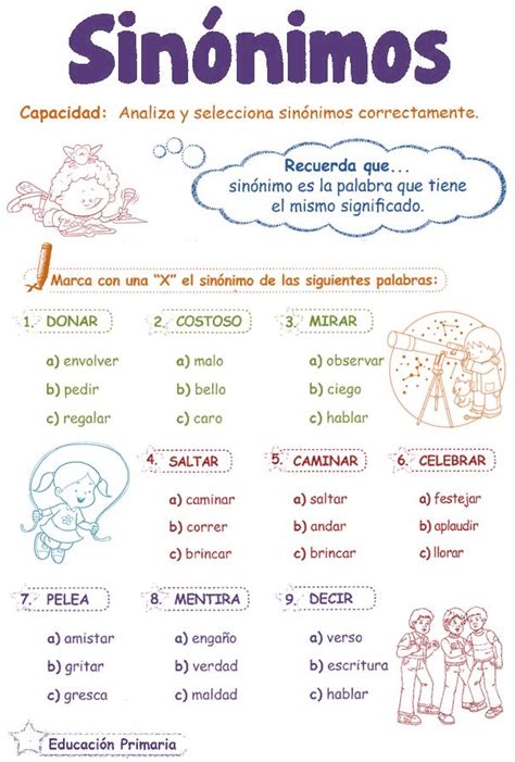 Razonamiento Verbal Sinónimos para niños 2º Sinonimos para niños