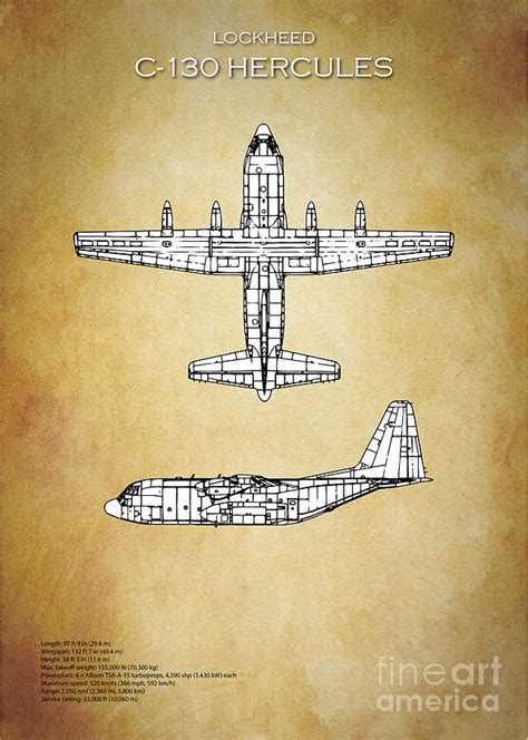 C130 Hercules Blueprint Digital Art By Airpower Art Fine Art America