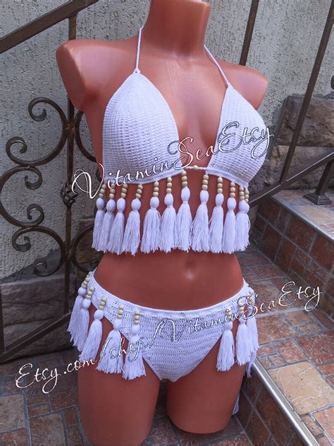 Bikini Fringe Tassels Top Bottoms Fashion Crochet Sexy Lace Etsy