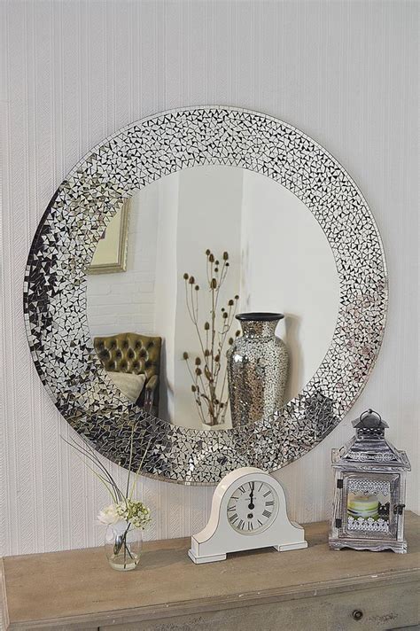 New Contemporary Design Large Round Mosaic Silver Wall Mirror Ft