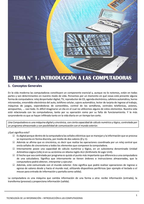 TEMA 1 Introduccion A LAS Computadoras 1 TEMA N 1 INTRODUCCIÓN A