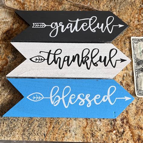 Grateful Thankful Blessed Wood Sign