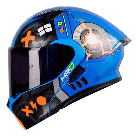 Casco Abatible De Moto Hro Dv Azul Certificado Dot Meses Sin