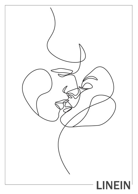 Couple Kissing One Line Art Линейные чертежи Абстрактные рисунки