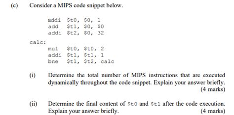 Solved C Consider A Mips Code Snippet Below Addi T Chegg