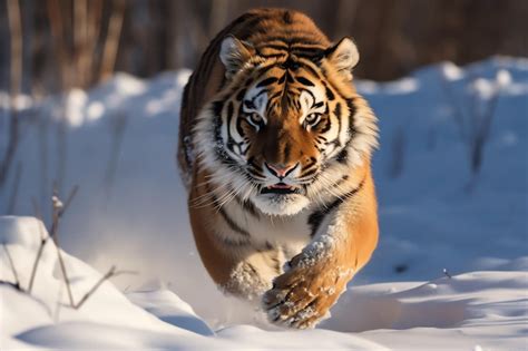 Premium AI Image | a tiger running in the snow