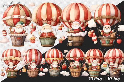 Cute Santa Claus Air Balloon Christmas Graphic By Fonshopdesign