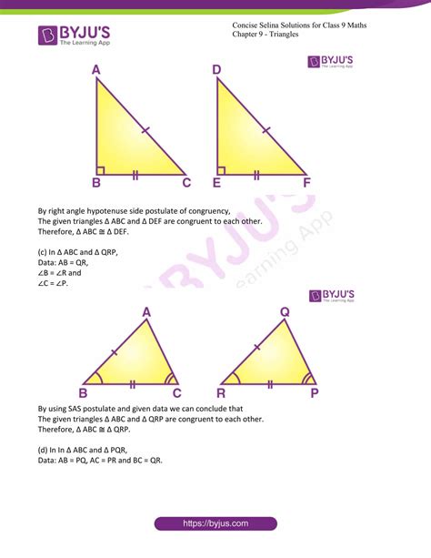 Selina Solutions Class 9 Concise Maths Chapter 9 Triangles Download Free Pdf