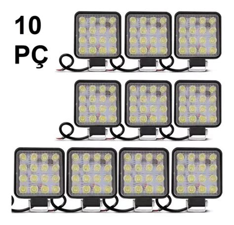 Kit 10 Farol De Milha 16 Leds 48w 12v 24v Off Road 6000k Parcelamento