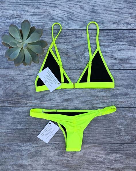 Neon Green Brazilian Bikini Set Neon Green Swimsuit Etsy