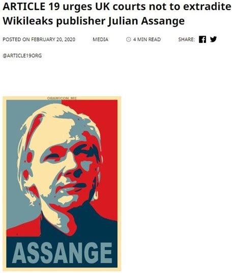 2020 Feb 29 Article 19 Urges Uk Courts Not To Extradite Wikileaks