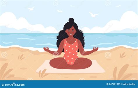 Black Woman Meditating On Beach Hello Summer Summer Leisure Vacation