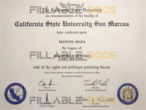 Fake Certificate From California State University San Marcos Template