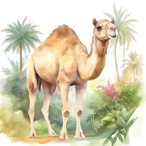 Premium Vector Cute Camel Cartoon In Watercolor Painting Style