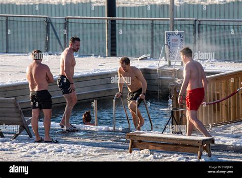 Winter swimming after sauna at Allas Sea Pool in Helsinki, Finland Stock Photo - Alamy