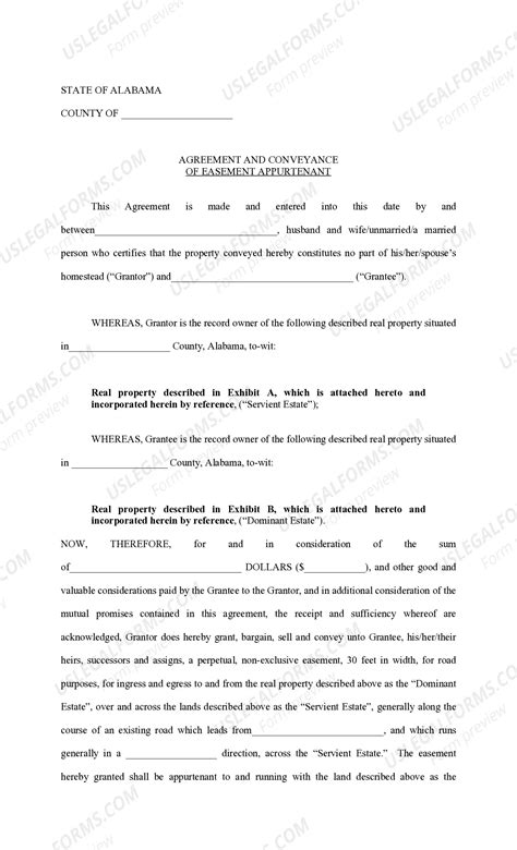 Alabama Agreement and Conveyance of Easement Appurtenant | US Legal Forms