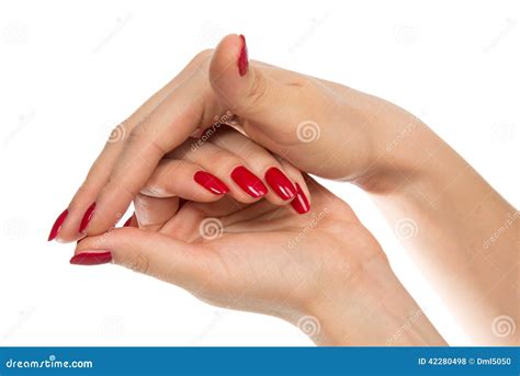 Woman Hands With Manicured Red Nails Isolated Stock Photo Image Of