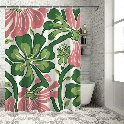 Bciig Abstract Matisse Floral Shower Curtain Boho Pink Green Flower Leaves Aesthetic Modern Cute