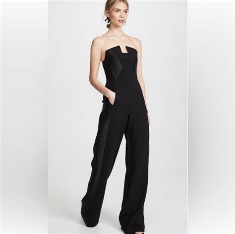 Black Halo Lena Strapless Wide Leg Velvet Jumpsuit Bl Gem