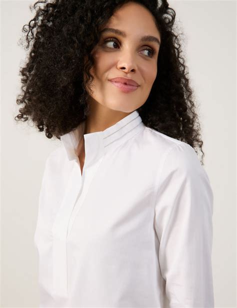 Cotton Blouse With A Decorative Stand Up Collar In White Gerry Weber