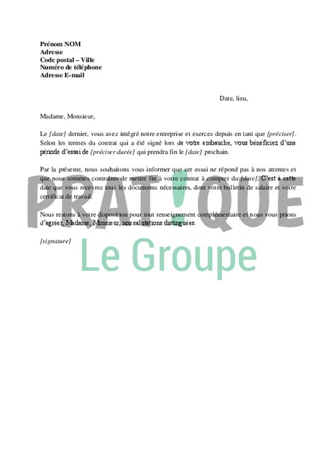 Lettre de rupture de la période d essai d un CDD à l initiative de l