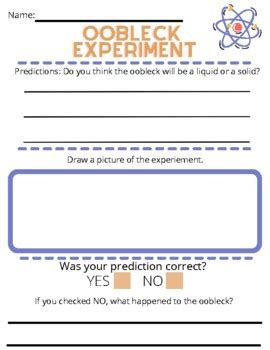 Oobleck Experiment Worksheet STEAM By Miss Loughran TPT