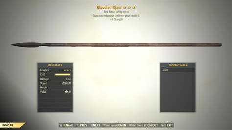 3 Bloodied Spear Swing Speed 1 Strength Fallout 76 Pc Buy