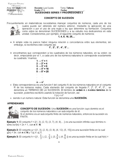 Grado 9 Sucesiones Series Y Progresiones 2 Pdf Secuencia Función