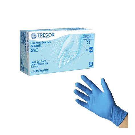 Guantes Examinador Tresor Nitrilo Azul Sin Polvos Talla S Caja De 100