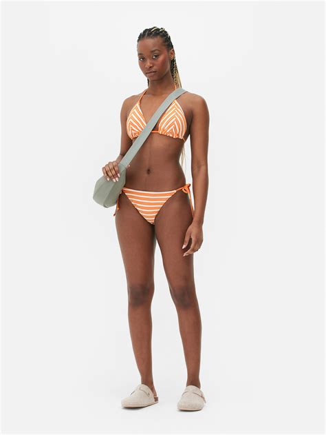 Womens Orange Stripe Towelling Triangle Bikini Set Primark