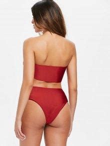 Shiny Tied Bandeau High Leg Bikini In CHESTNUT RED ZAFUL 2023