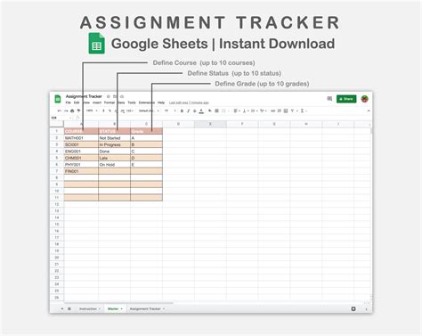 Assignment Tracker Google Sheets Homework Planner - Etsy