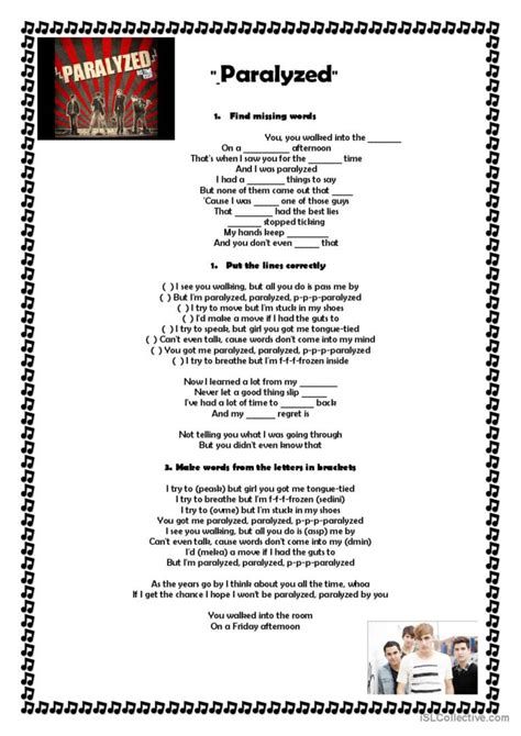 Big Time Rush - Paralyzed: English ESL worksheets pdf & doc