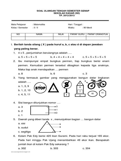 Soal Matematika Kelas 2 Semester 2 Homecare24